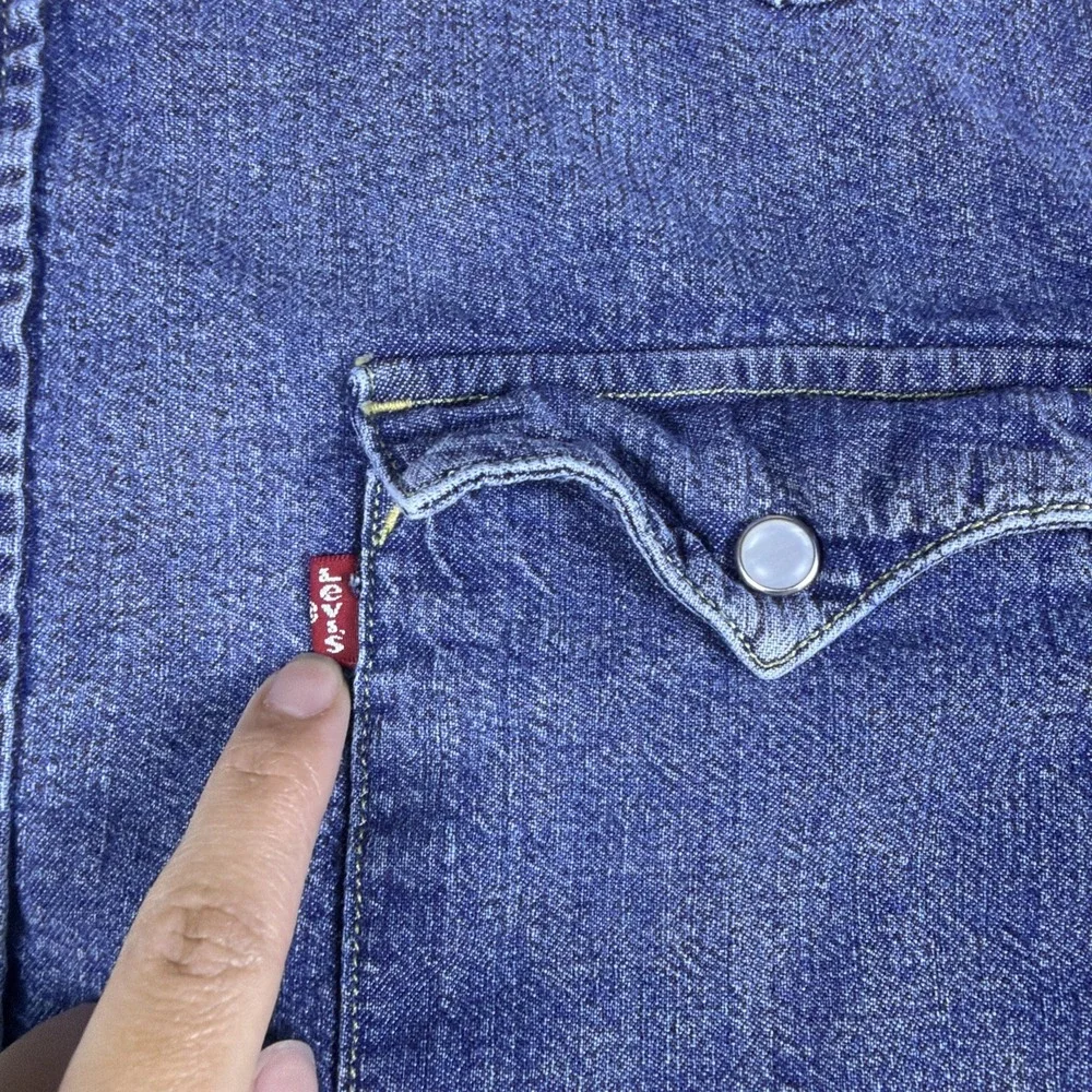 Levis Pearl Snap Shirt Mens Extra Large Blue Long Sleeve Denim Western Standard